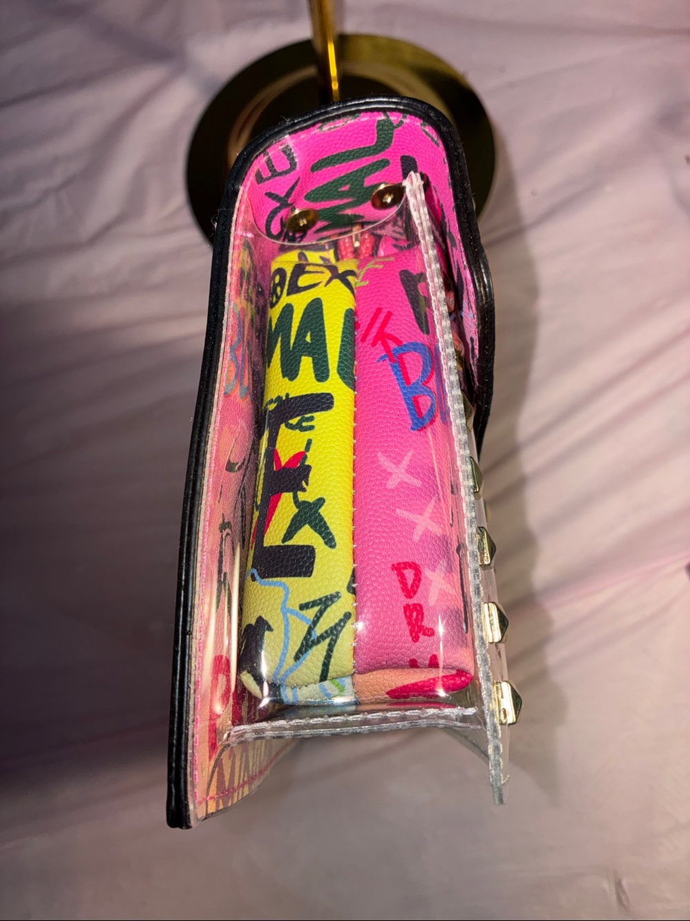 Vibrant Graffiti Zip Pouch with Gold Stud Detail - Picture 4 of 9